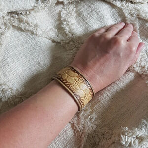 Lue Handmade Leather Cuff tan western boho tooled leather 8.5” Bracelet Upcycle